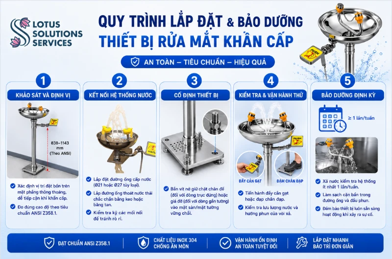 Quy trình lắp đặt và bảo dưỡng thiết bị rửa mắt khẩn cấp